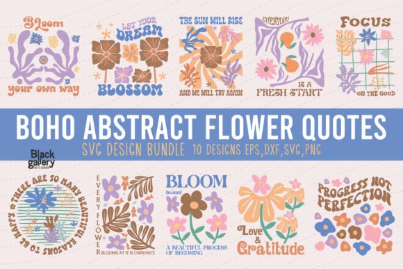 Boho Abstract Flower Quote SVG Bundle